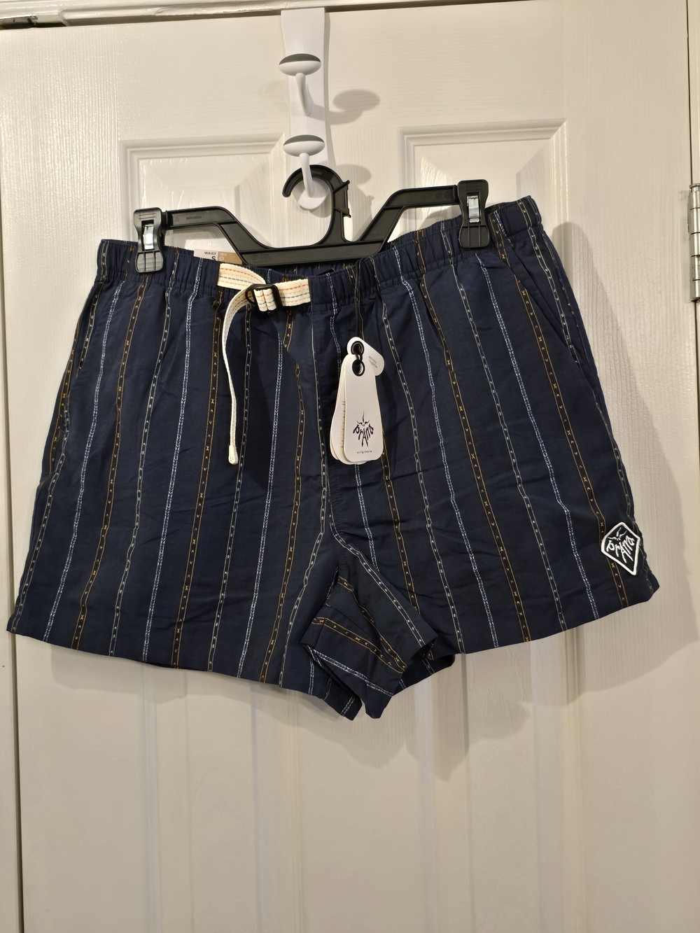 NWT Prana Indigo Striped Navy Drawstring Shorts - Small